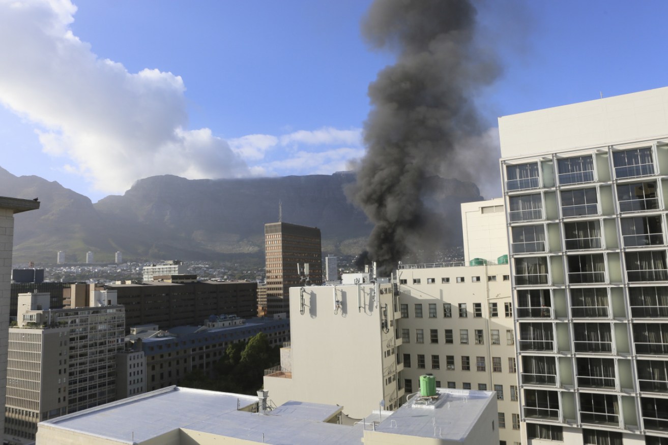 Firefighters are tackling a blaze at South Africa's parliament building in Cape Town. 
