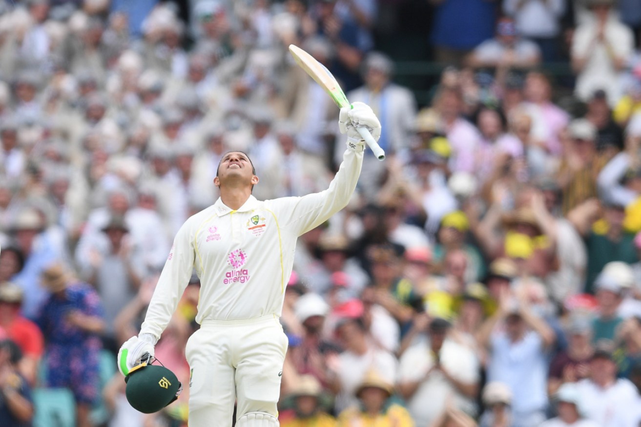 Usman Khawaja made a brilliant 137, enabling Australia to declare at 8-416 against England. 