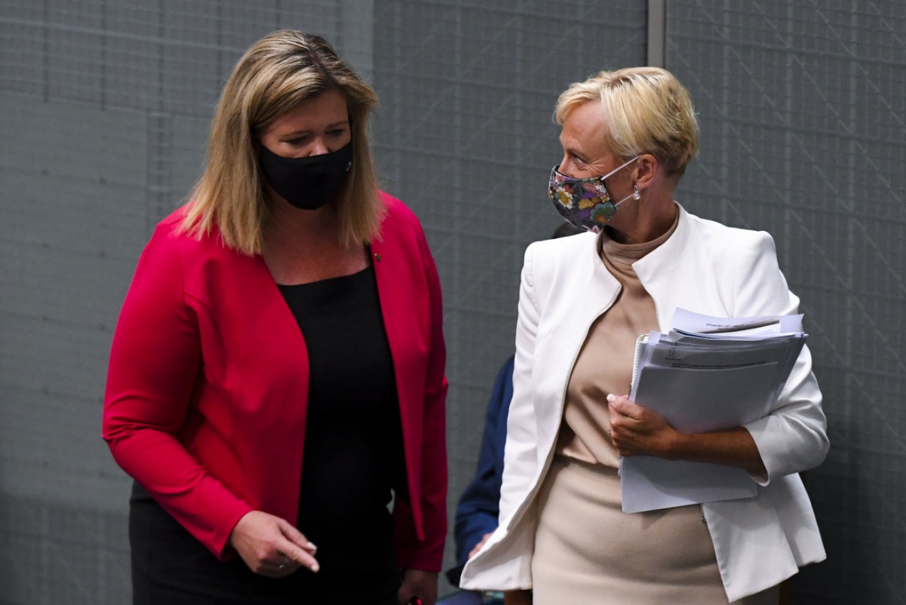 Liberal MPs Bridget Archer (left) and Katie Allen arrive for Thursday's question time.