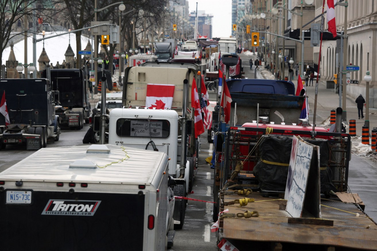 Truck drivers protesting vaccine mandates have blocked the Ambassador Bridge and other border crossings between Canada and the US.