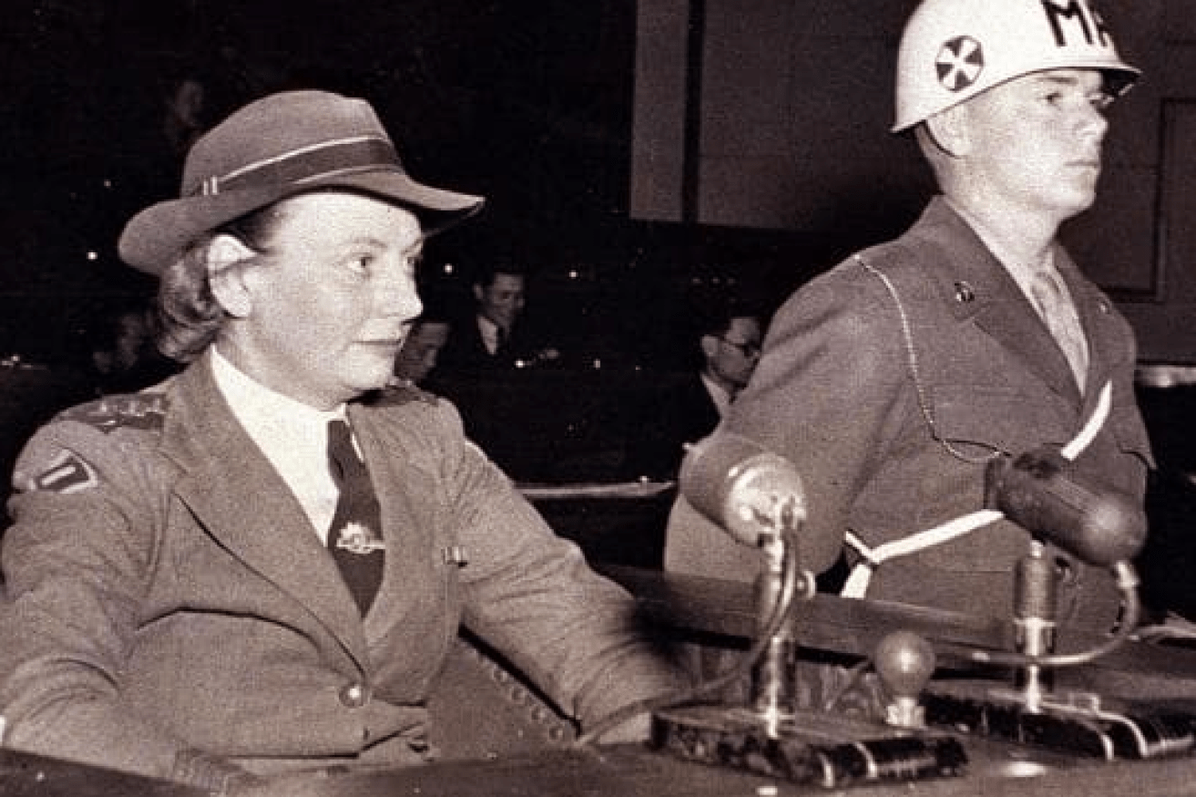 Sole survivor of the Bangka Island massacre Vivian Bullwinkel testifies at a war crimes trial.<i>Photo: Trove</i>