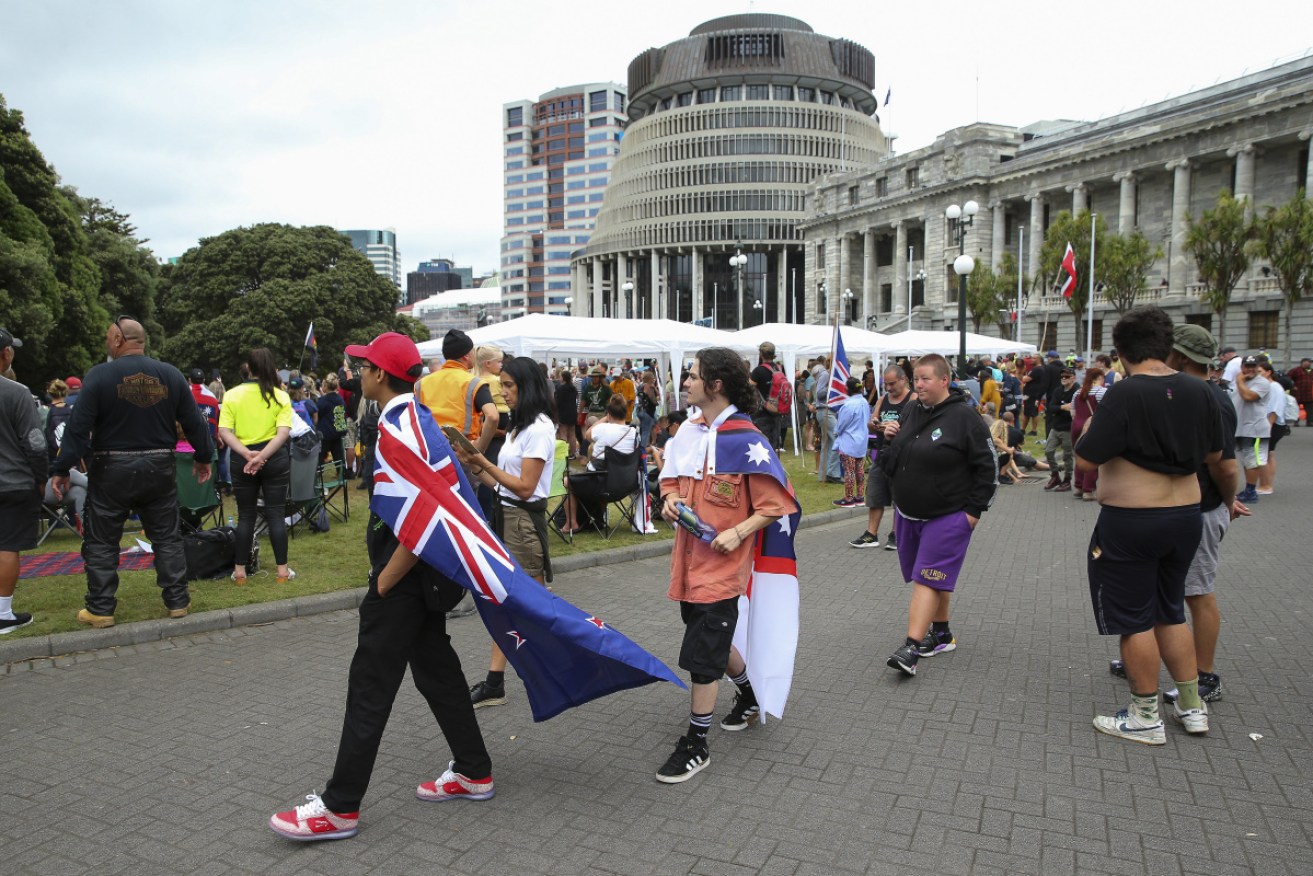 Anti-vaccine protesters have taken over New Zealand's parliament precinct in Wellington.