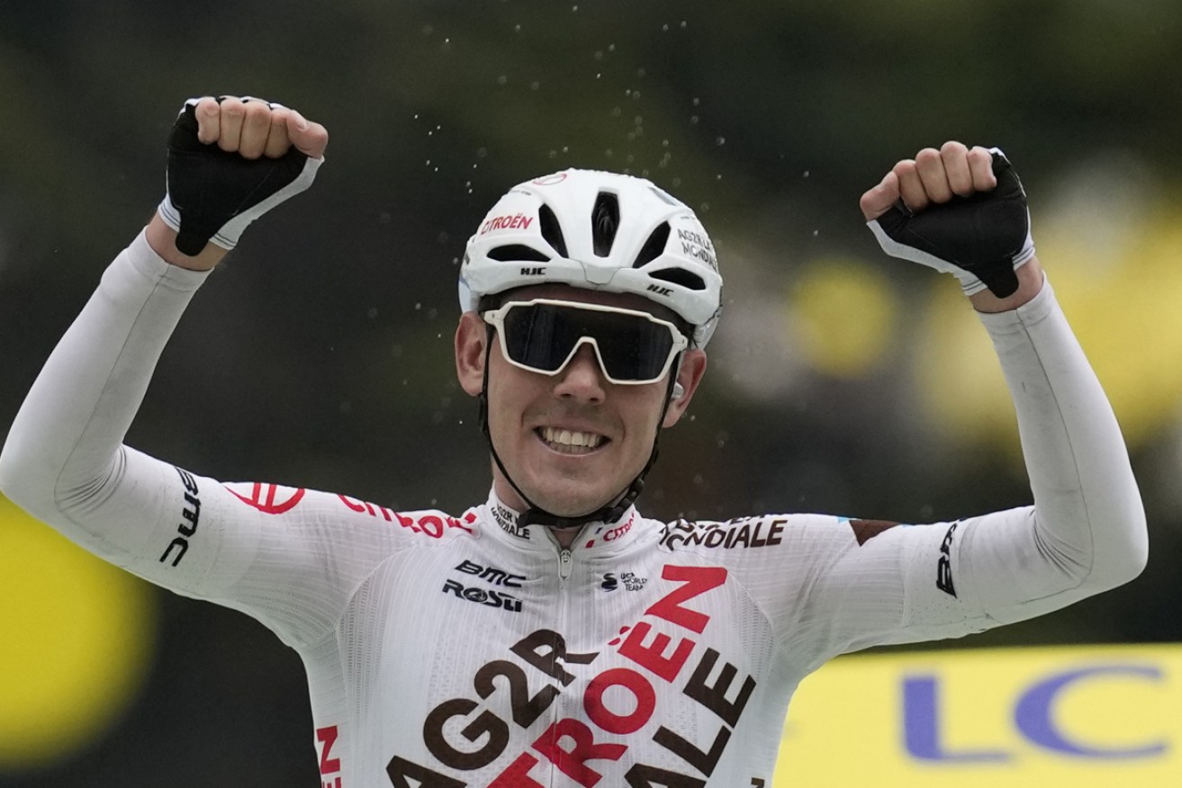 Australian Ben O'Connor celebrates his Stage 9 win last year at the Tour de France.