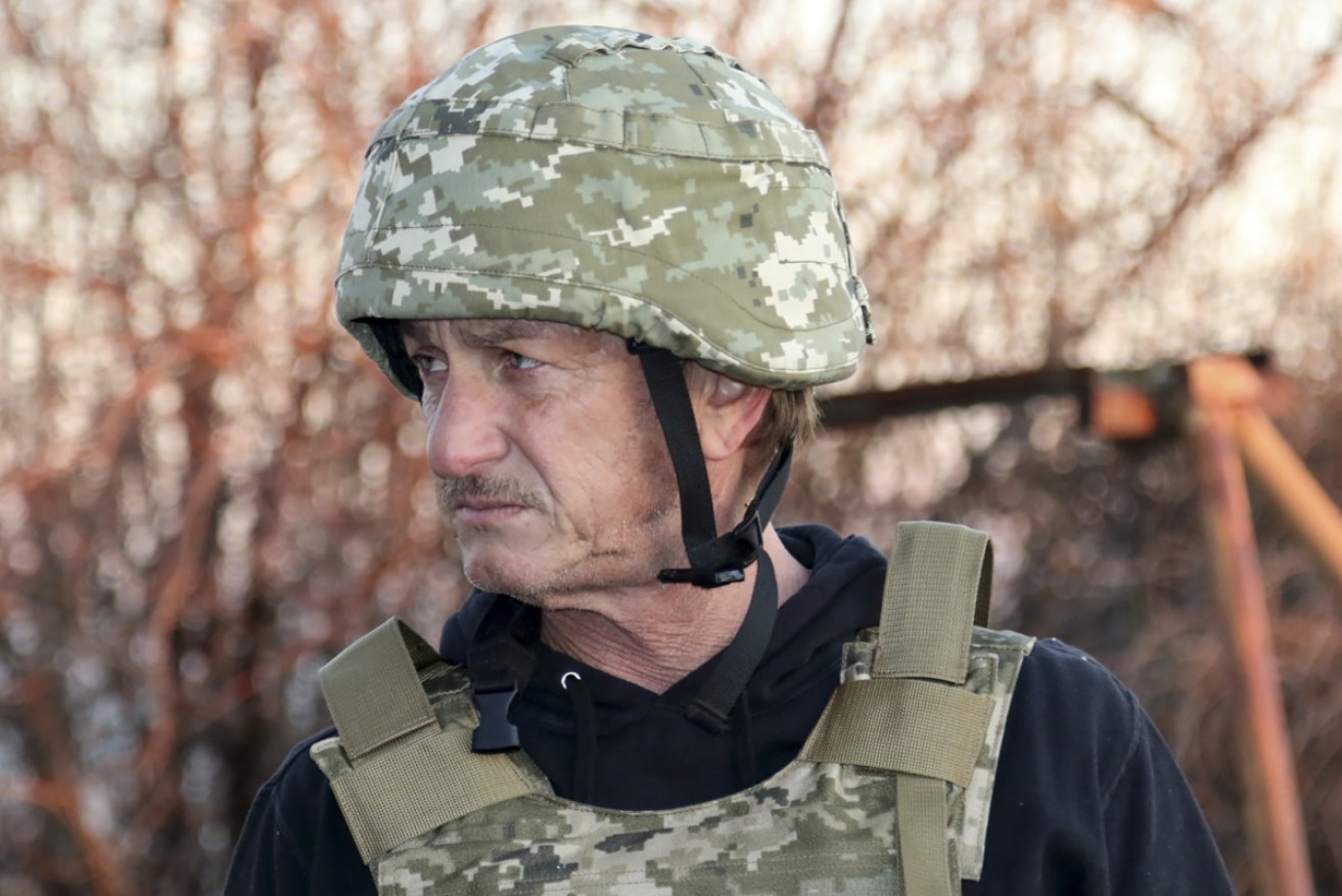 Sean Penn on the frontline in Donetsk in November last year.