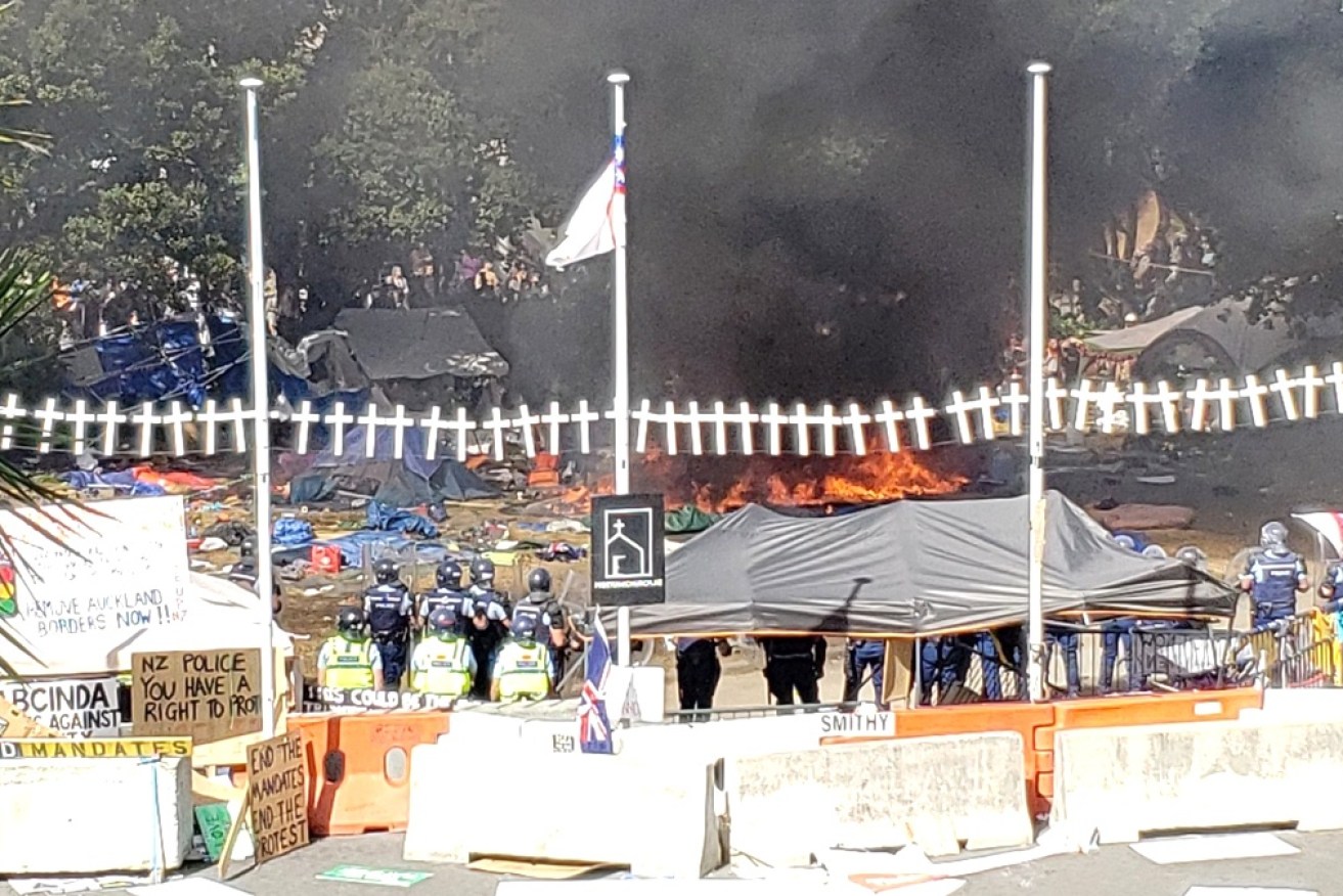 The scene outside NZ's parliament on Wednesday afternoon.