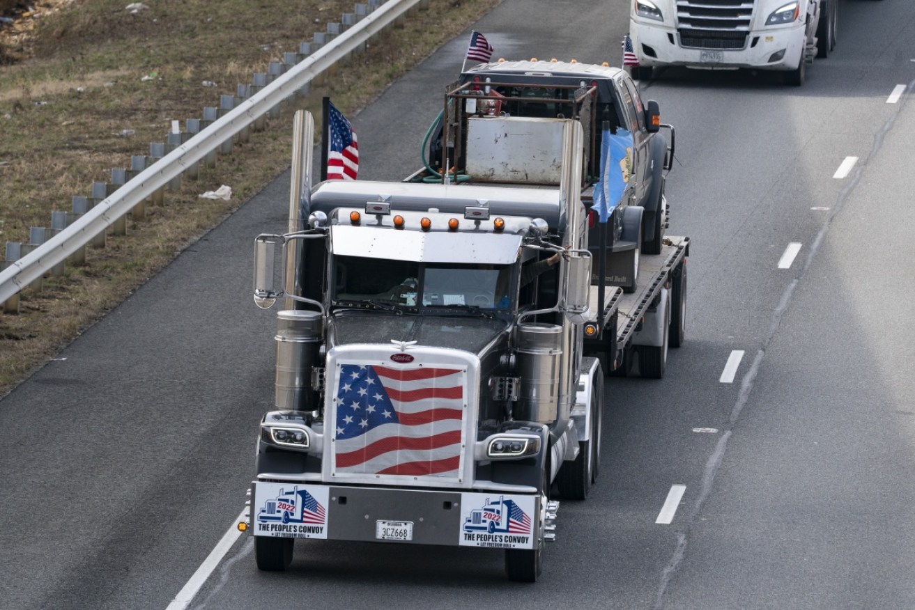 A convoy of trucks and other vehicles have targeted Washington DC to protest against COVID-19 rules. 