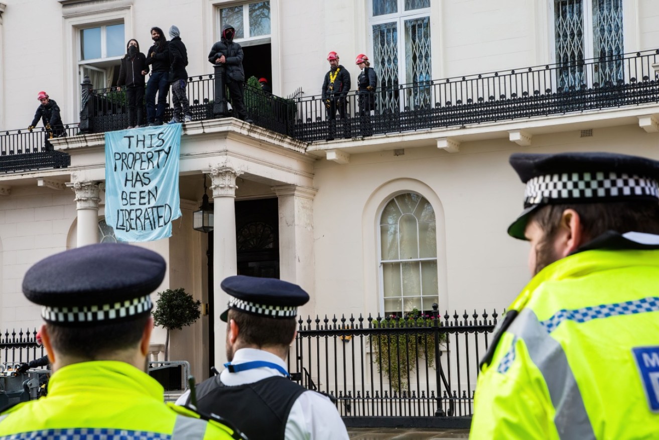 The stand-off between police and squatters continued at Oleg Deripaska's London mansion on Tuesday.