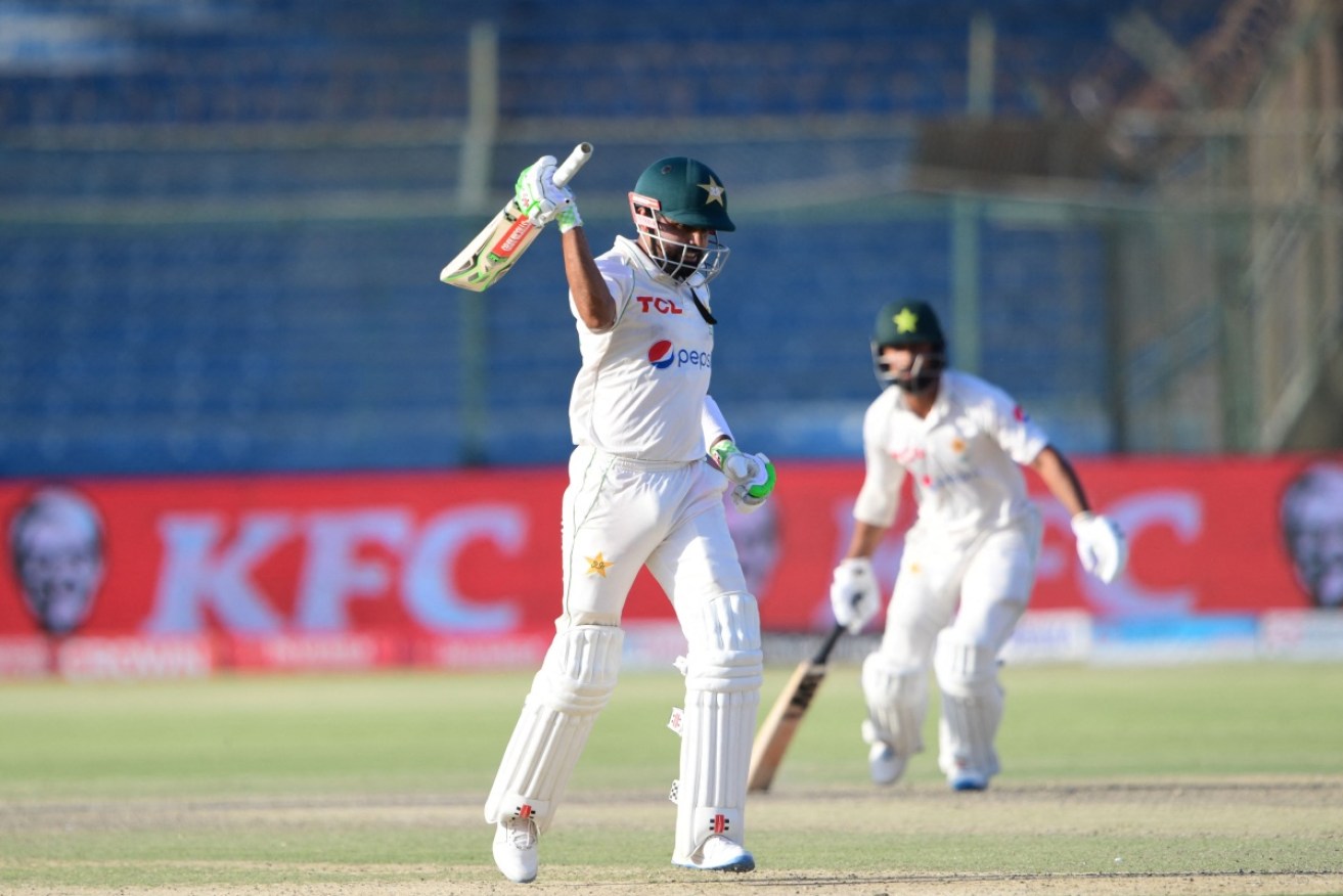 Pakistan’s Babar Azam enjoys his century on the fourth day of the second Test in Karachi.