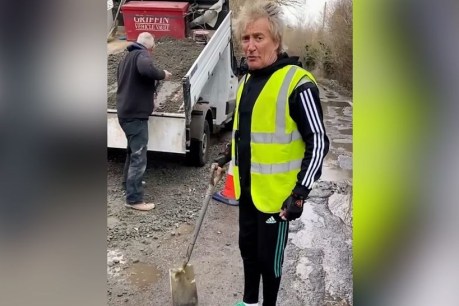 Rod Stewart performs pothole public service