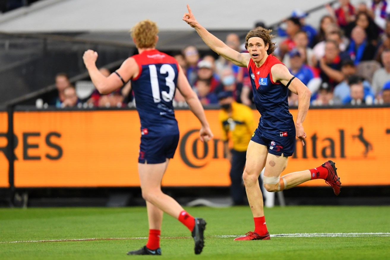 Ben Brown kicked four goals in Melbourne's season-opening victory over the Western Bulldogs. 