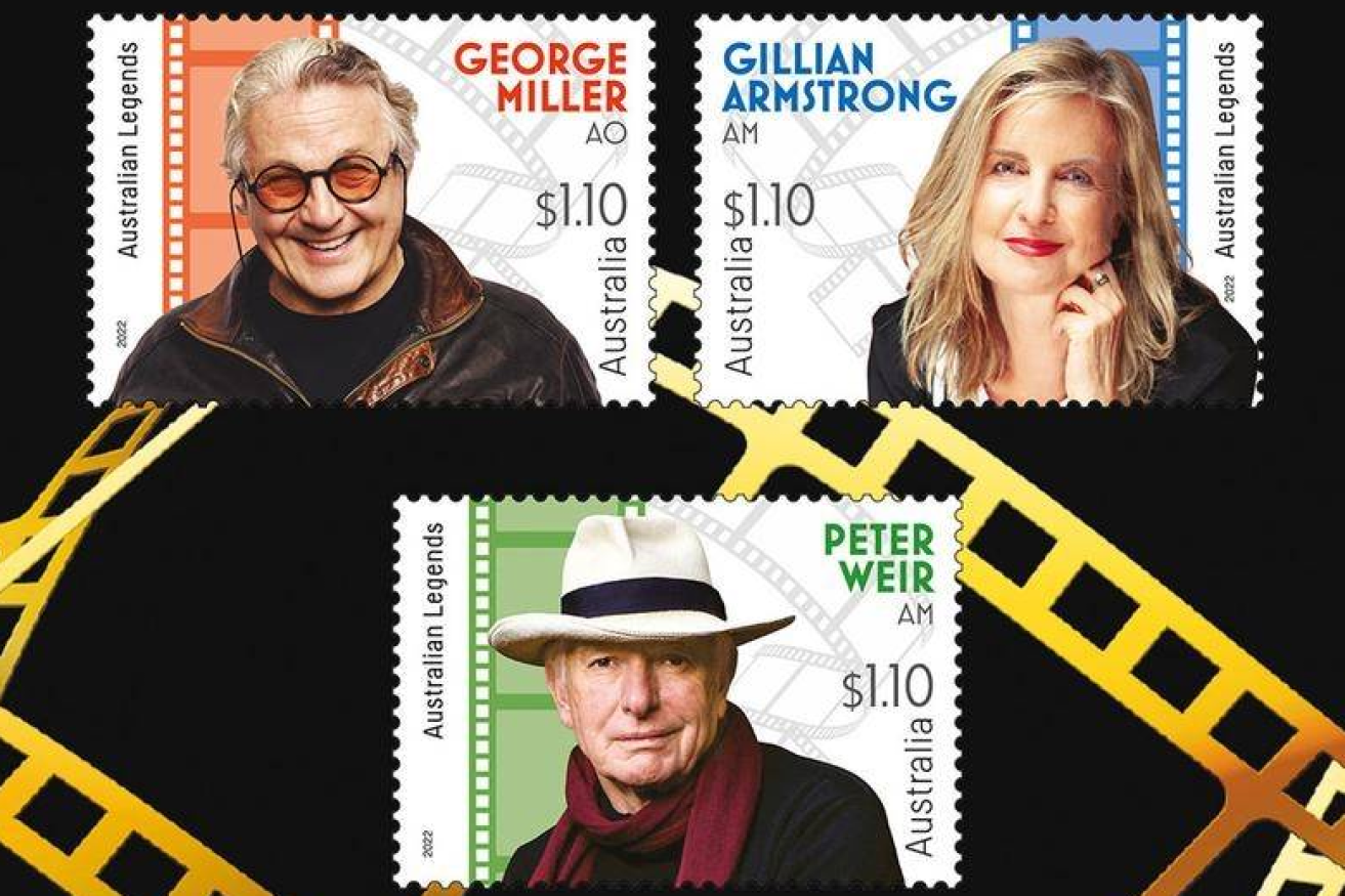 Three of the stamps honouring Australia's greatest directors. <i>Image: Australia Post</i> 