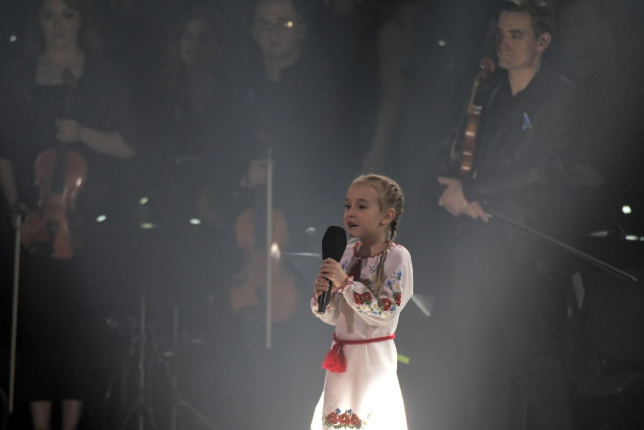 Amelia Anisovych on stage at the Together with Ukraine concert in Poland.