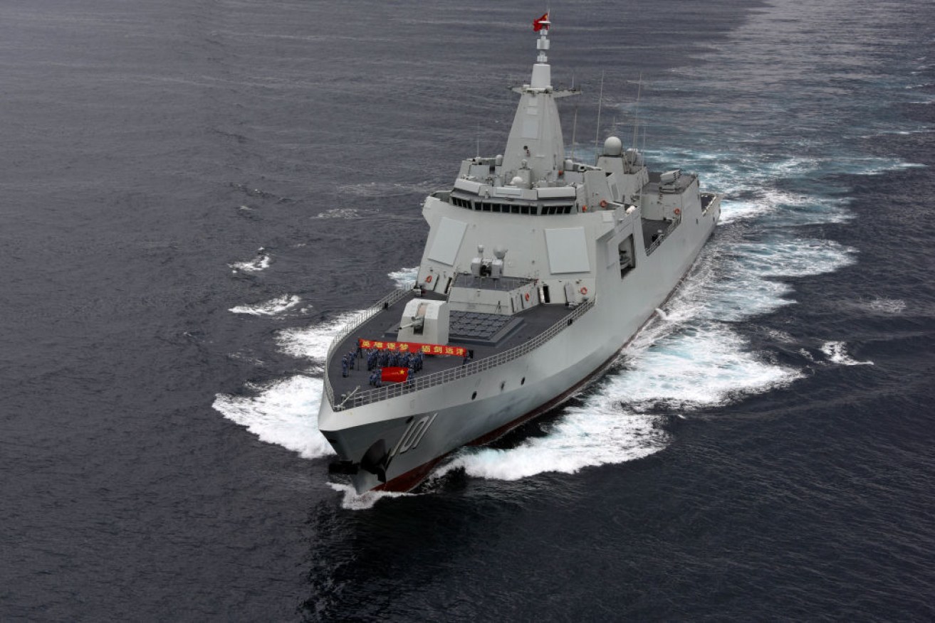 China's type 055 guided-missile destroyer Nanchang sails during the naval exercise Joint Sea-2021 in the Western Pacific Ocean.