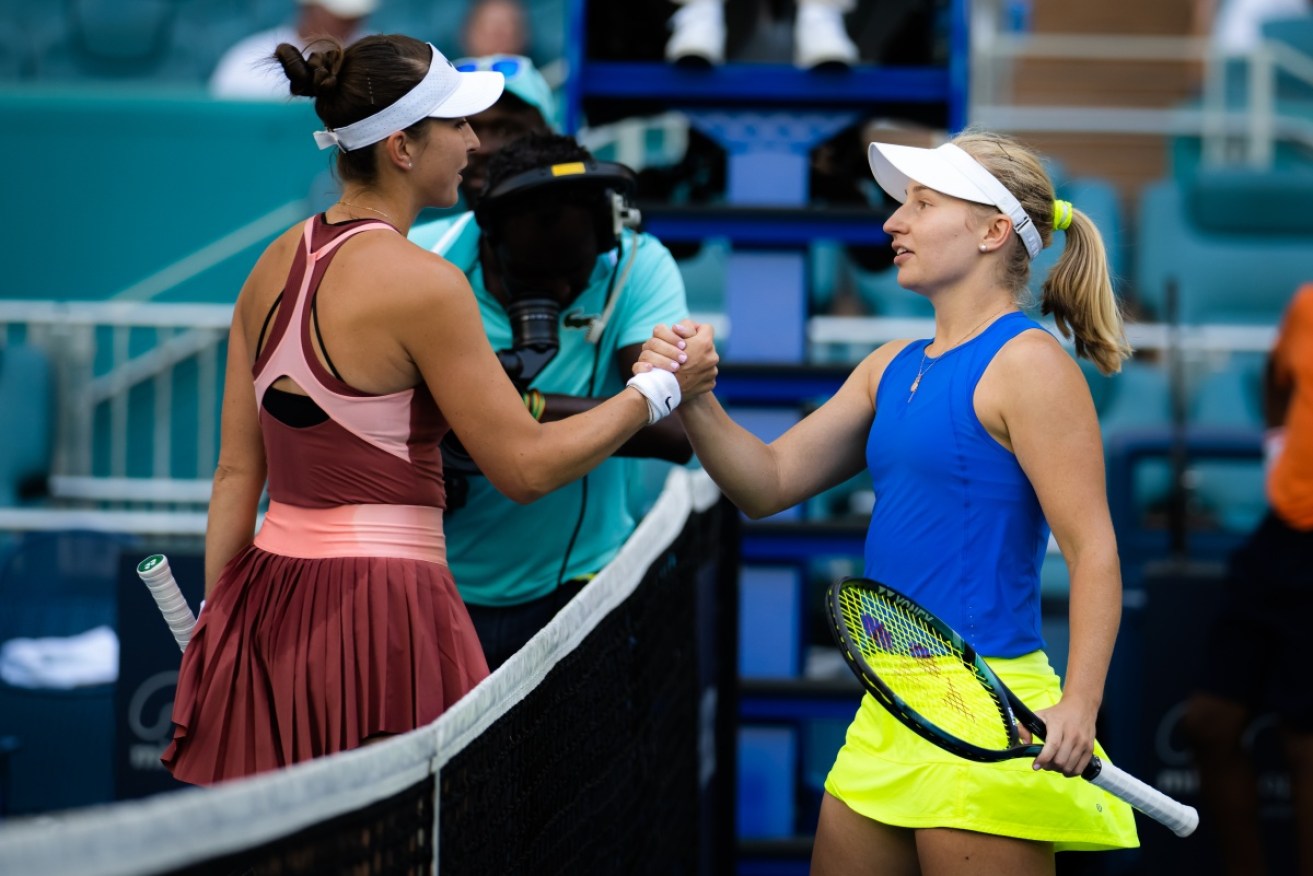 Daria Saville has been beaten in the quarter-finals of the Miami Open.