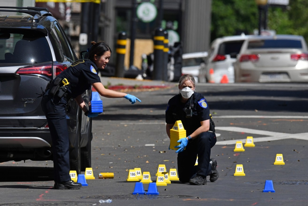 Sacramento police on the scene of Sunday's mass shooting.