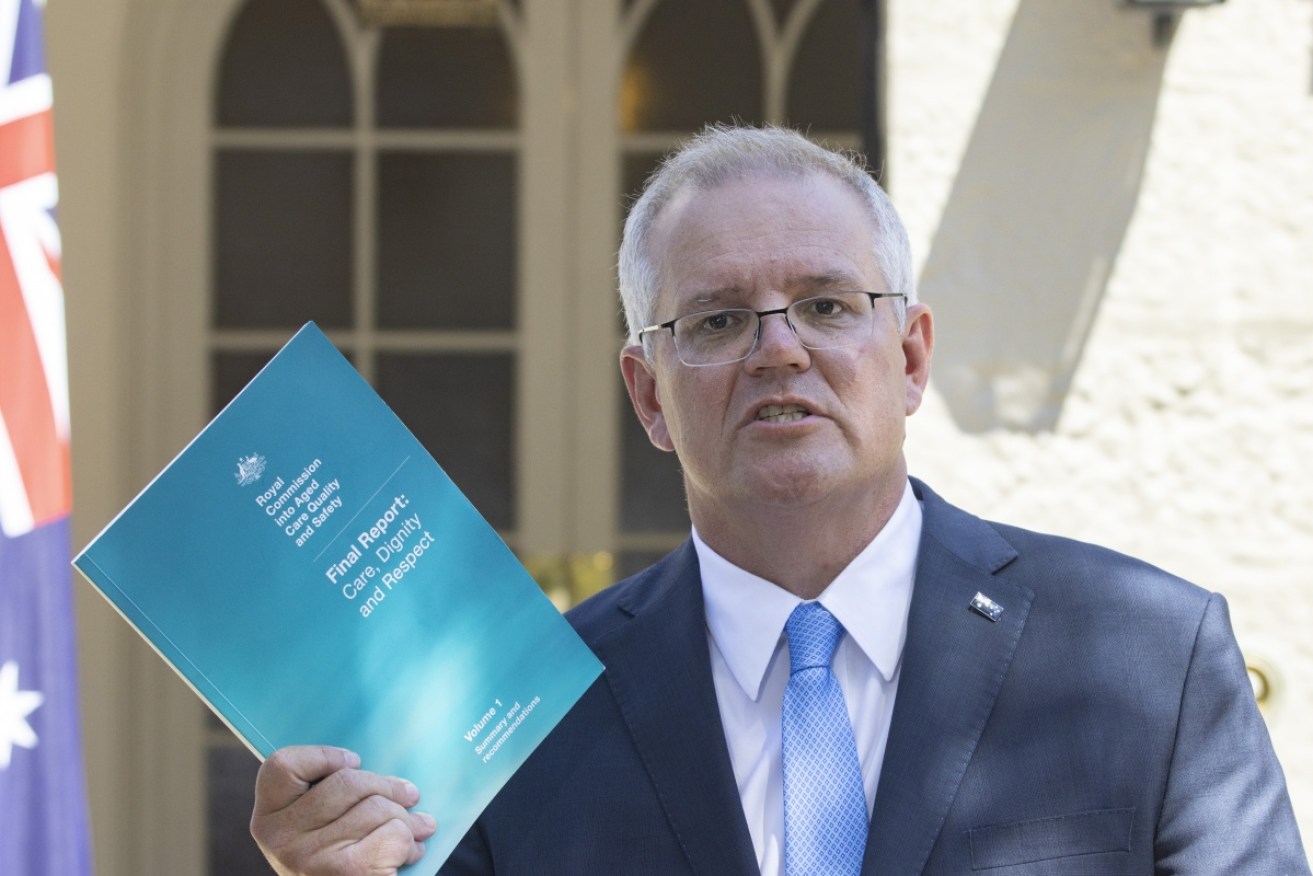 Prime Minister Scott Morrison talks about the Royal Commission Report into Aged Care in March 2021. 