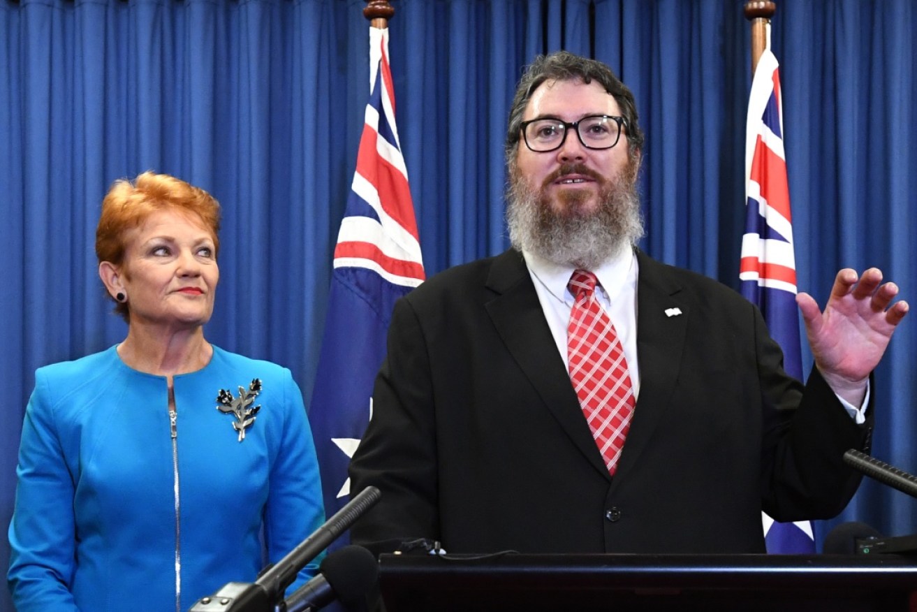 One Nation leader Pauline Hanson with her Senate candidate George Christensen on Wednesday. 