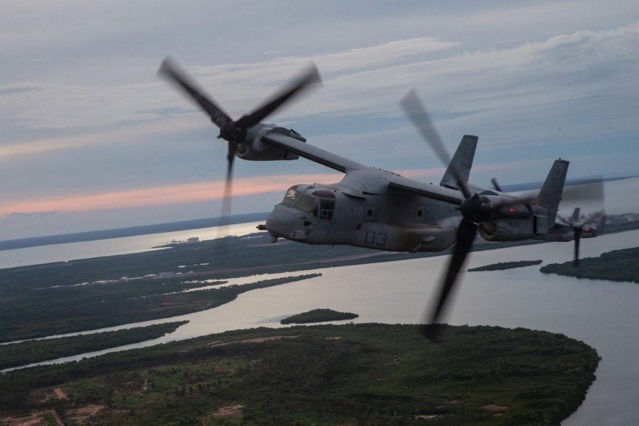 A squadron of US tilt-rotor combat aircraft has landed in the Northern Territory.