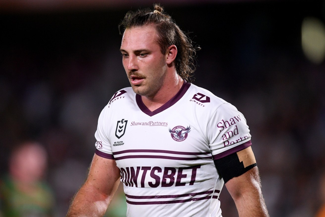Manly's Karl Lawton was sent off for an dangerous tackle in their NRL defeat to South Sydney in Gosford on Friday night.