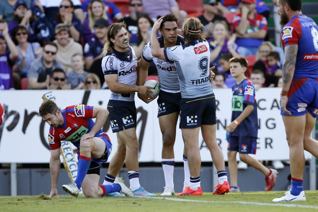 Melbourne has hammered Newcastle in a nine-try NRL romp at McDonald Jones Stadium.