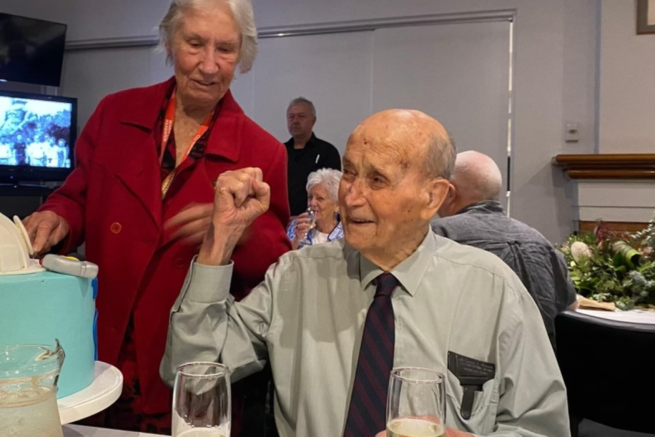 Tom McDonald celebrating his 95th birthday with wife Audrey.
