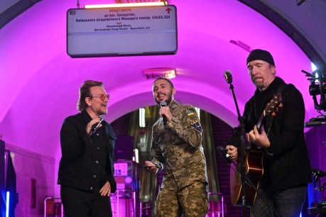 U2 plays ‘freedom’ concert in Kyiv subway