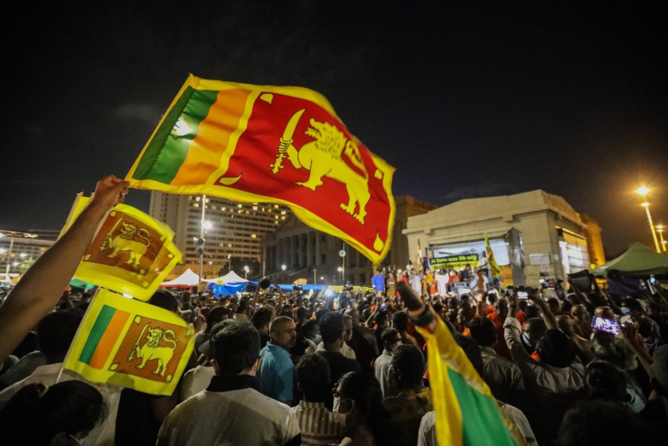 Anti-government protesters in front of the Presidential Secretariat in Colombo, Sri Lanka.