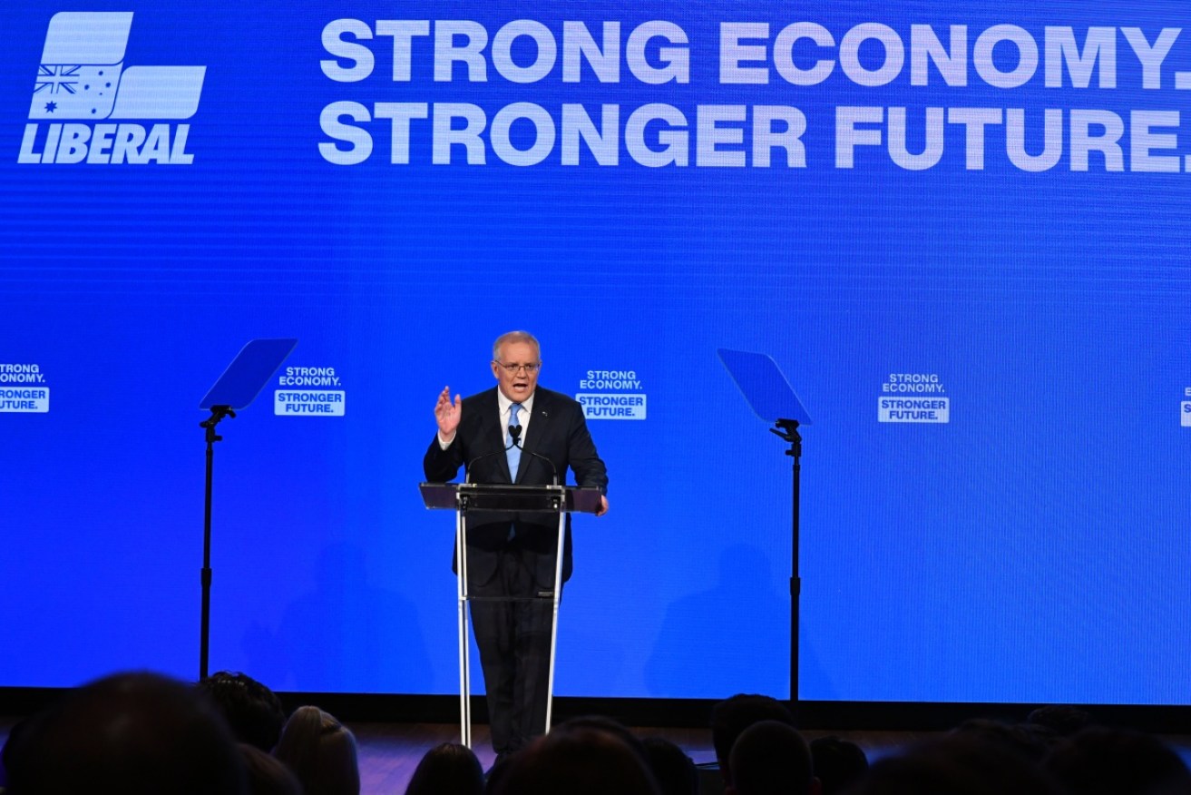 Prime Minister Scott Morrison speaking at the Liberal Party's campaign launch on Sunday.