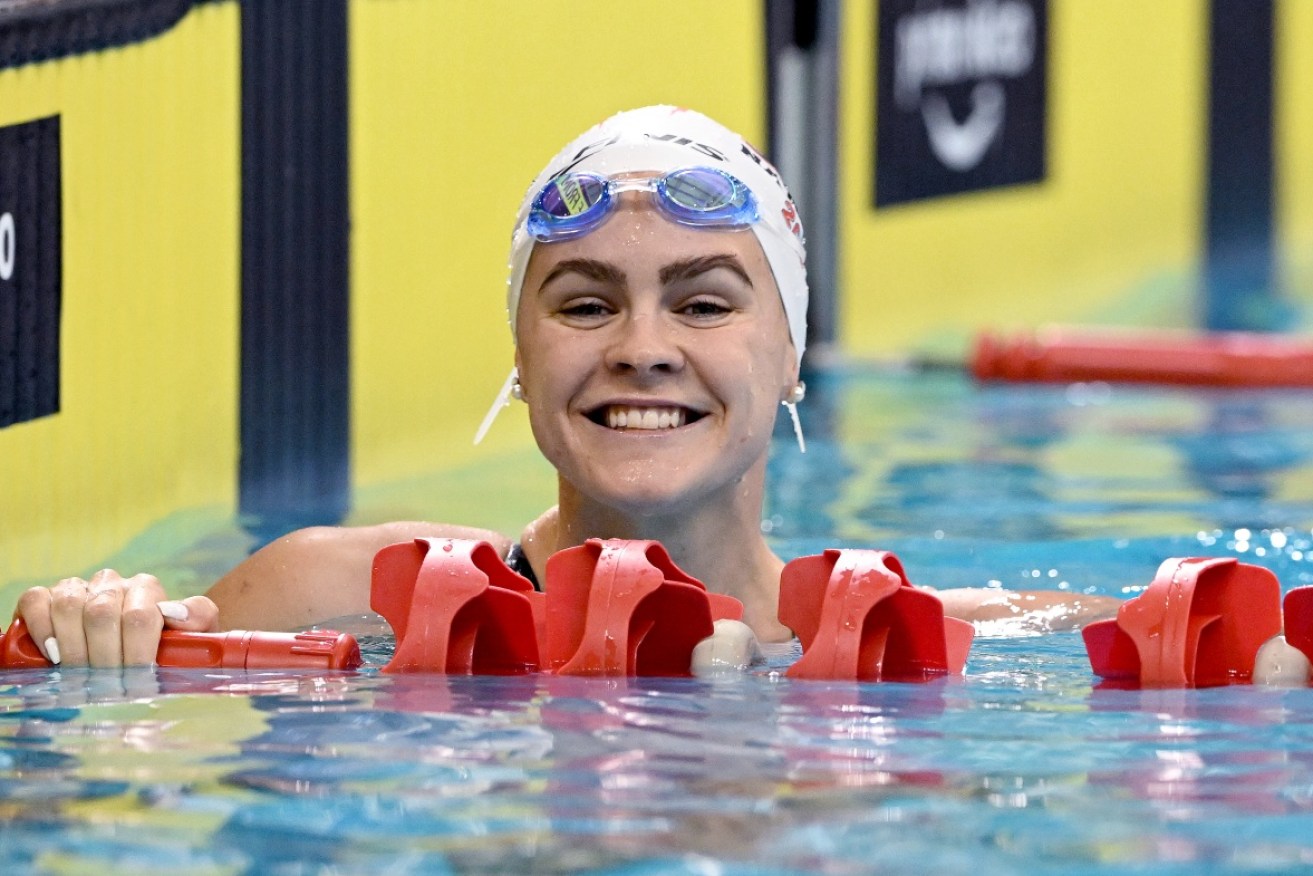 A beaming Shayna Jack after winning her 100-metre freestyle heat on Wednesday.