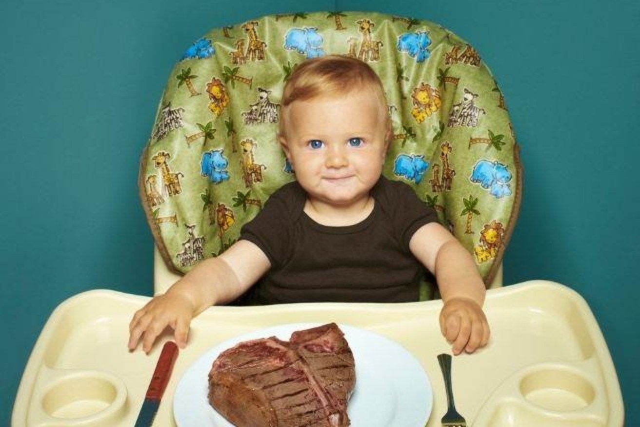The Dietary Guidelines say babies need the equivalent of 300 grams of beef a day to get enough iron.  