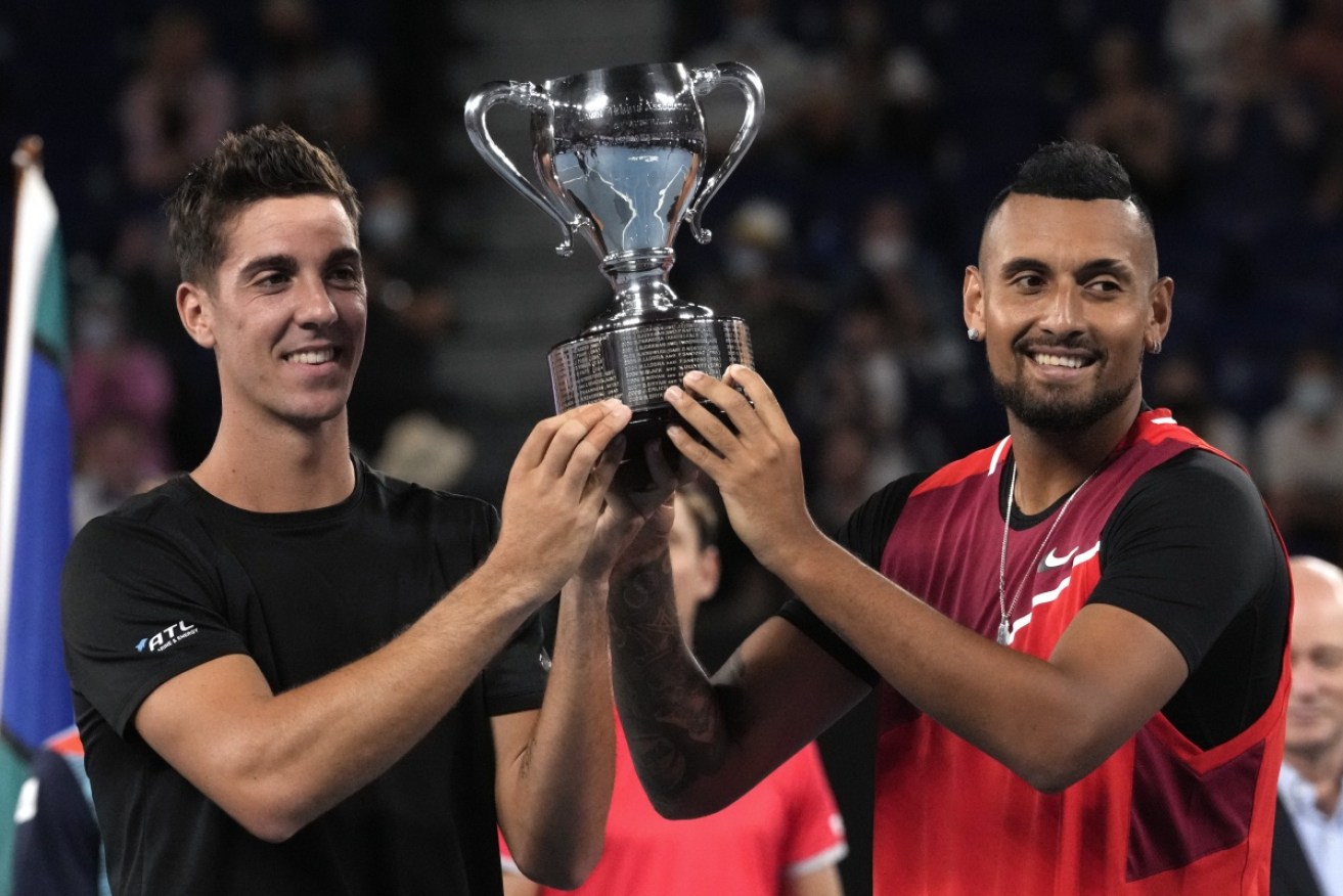 Thanasi Kokkinakis and Nick Kyrgios took the doubles crown in Melbourne. Now they're in a good-natured death match. <i>Photo: AP</i>
