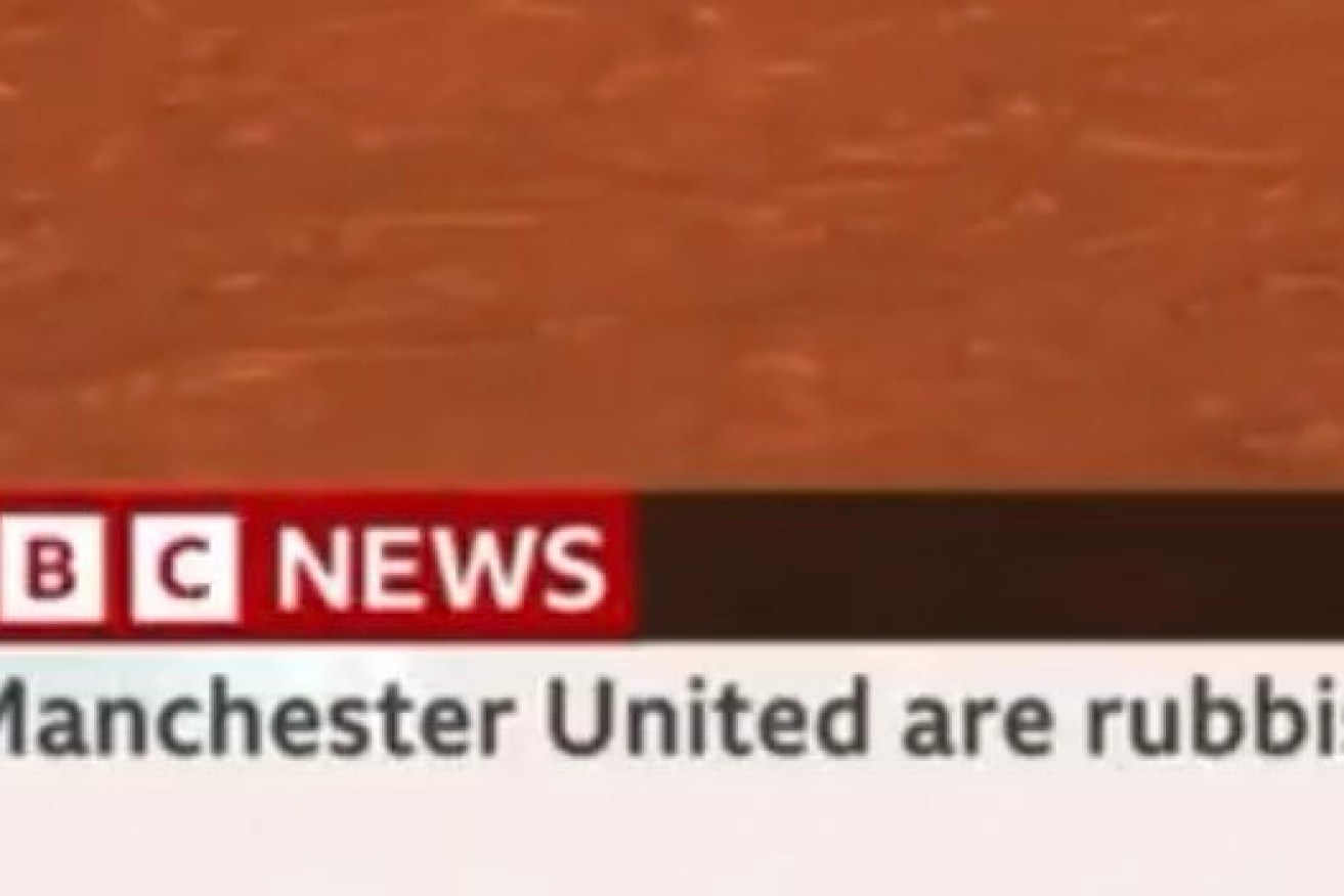 The BBC has apologised after a message appeared on the news channel reading "Manchester United are rubbish".