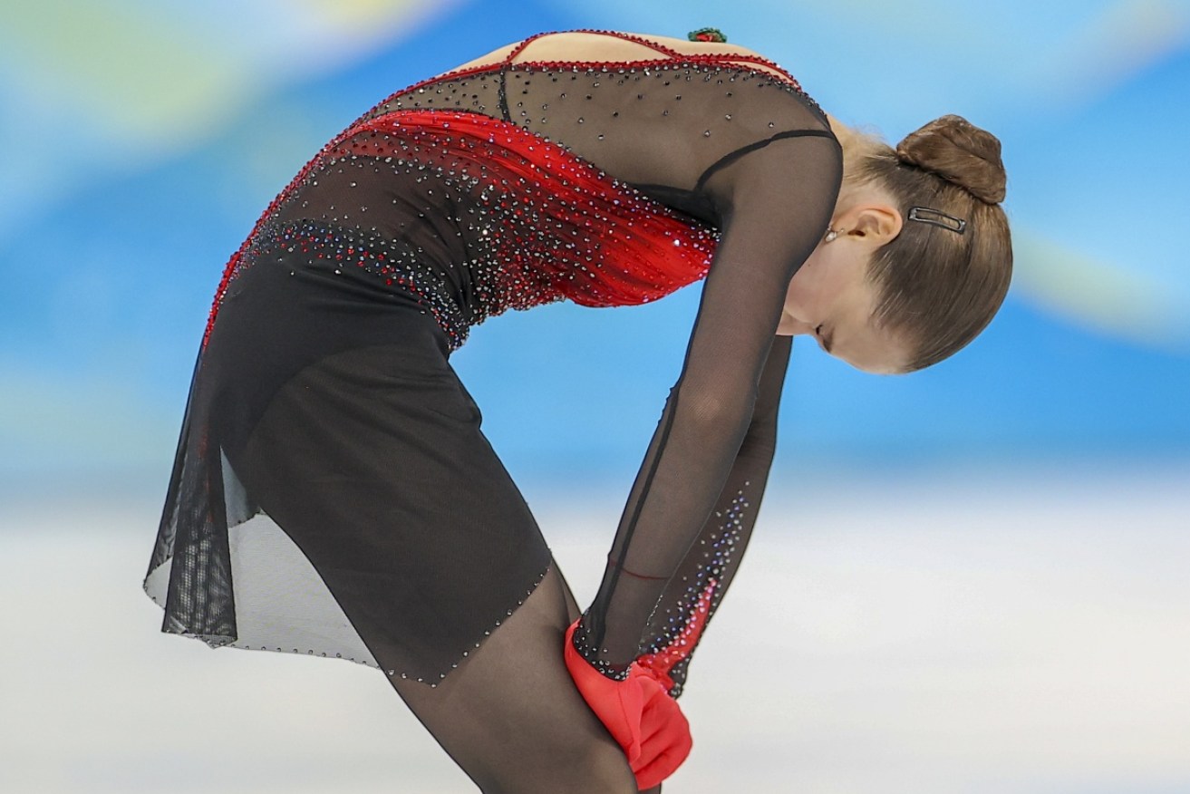 A devastated Kamila Valieva after her error-riddled Olympics performance.