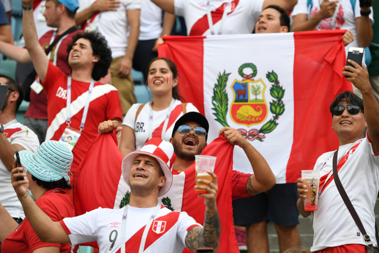 Just how the Socceroos do on the pitch remains to be seen, but Peru's fans are clear winners in the battle of the bleachers. <i>Photo: AAP</i>