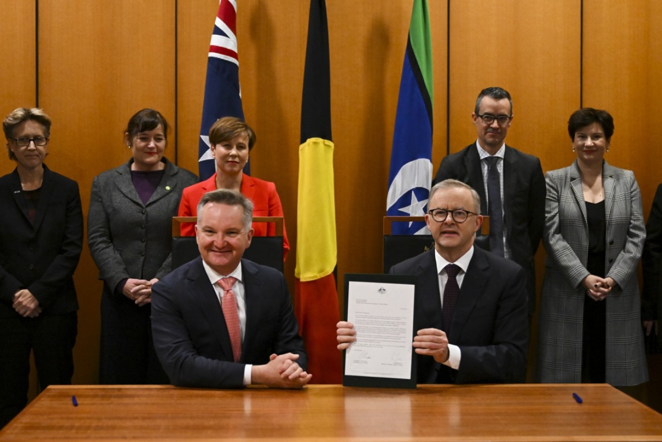 Chris Bowen and Anthony Albanese have formalised the government's emissions reduction commitment.