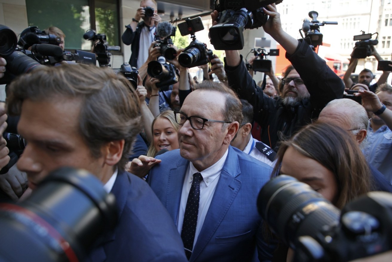 Actor Kevin Spacey arrives at the Westminster Magistrates Court in London for an earlier hearing.