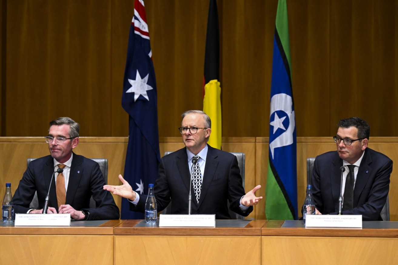 NSW Premier Dominic Perrrottet, PM Anthony Albanese and Victorian Premier Daniel Andrews after Friday's meeting.