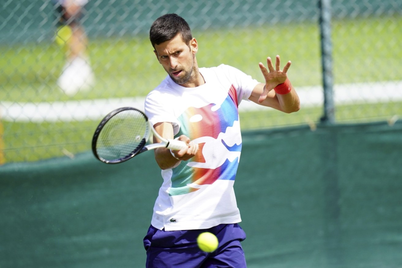 Novak Djokovic practises at Wimbledon before next week's championship at SW19.