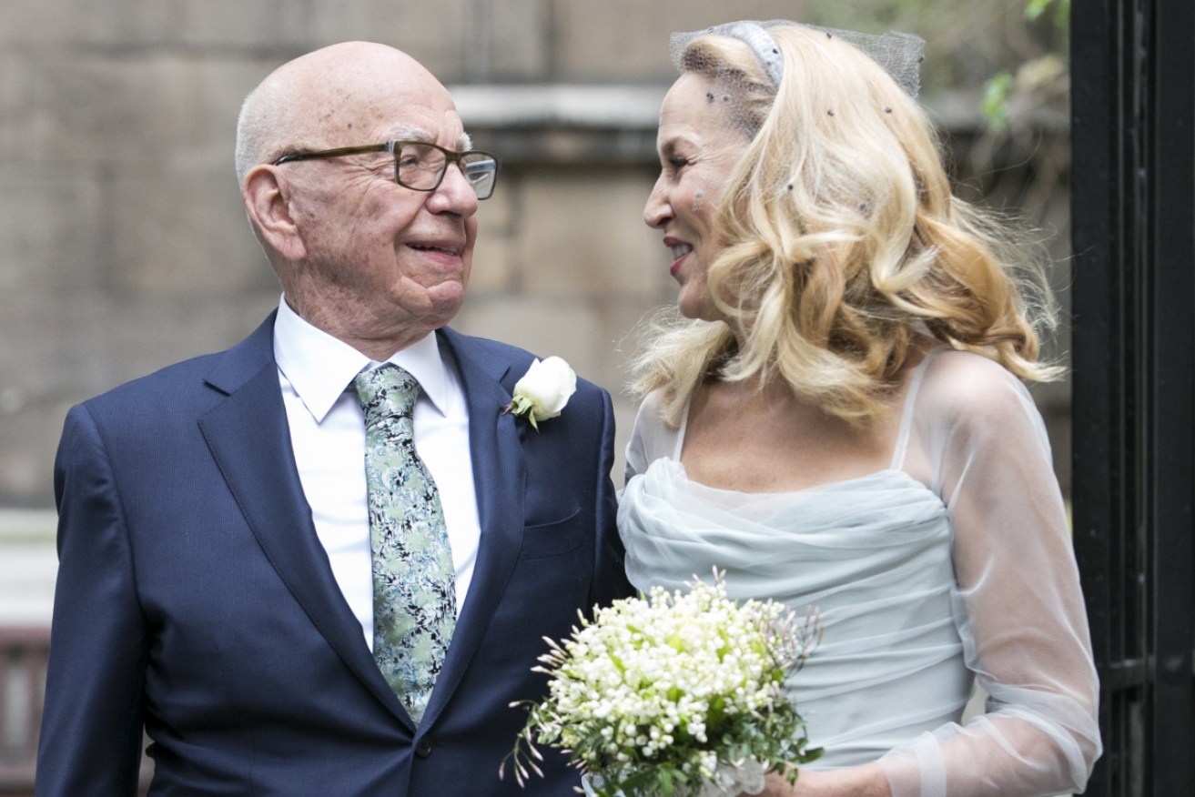 Rupert Murdoch and Jerry Hall on their wedding day in 2016.