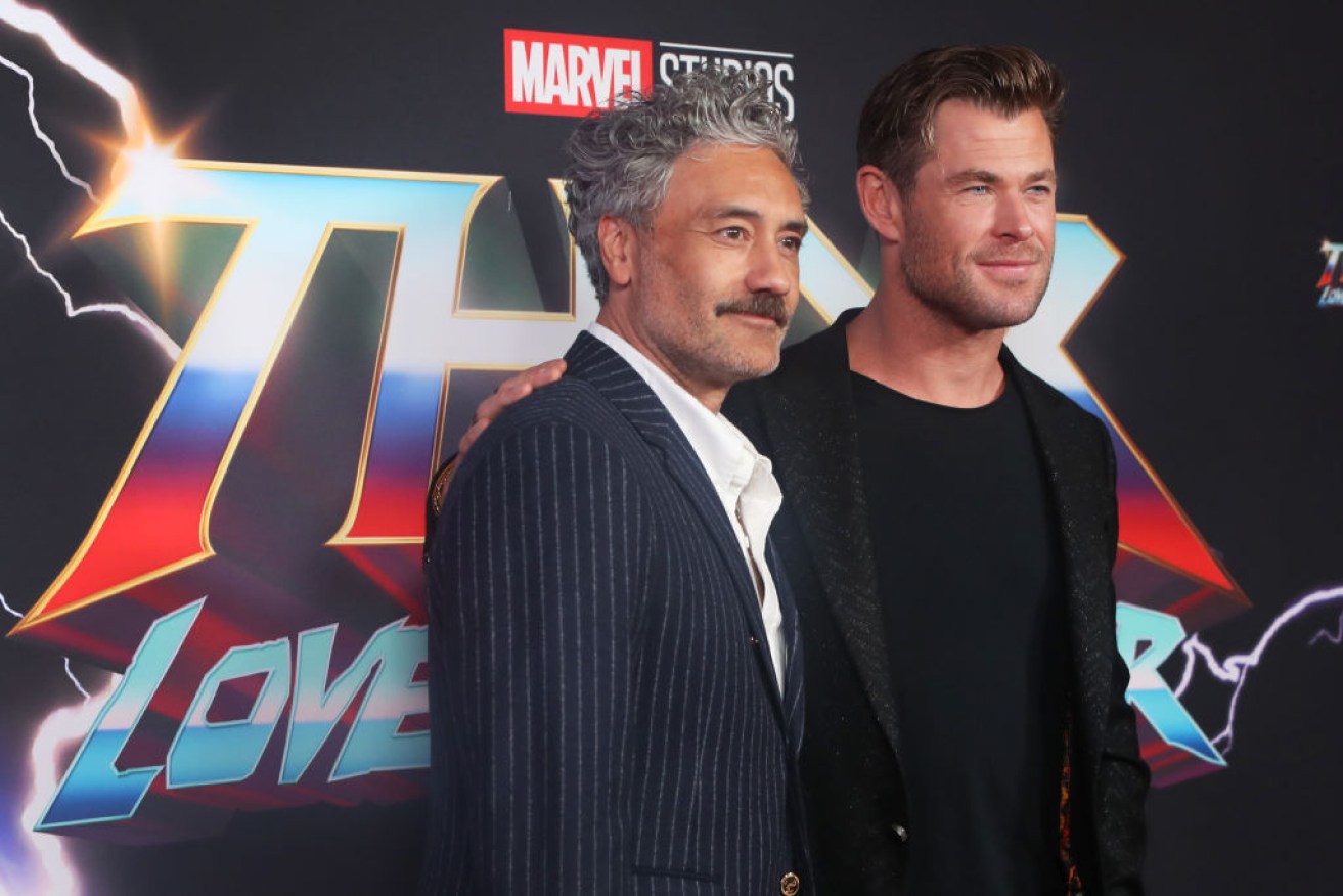 Taika Waititi and Chris Hemsworth attend the Sydney premiere of <I>Thor: Love And Thunder</I> in June 2022. 