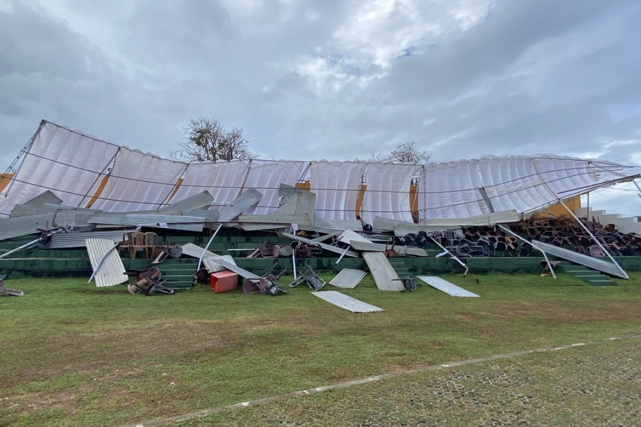 A temporary stand has collapsed in Galle before the start of play between Sri Lanka and Australia.