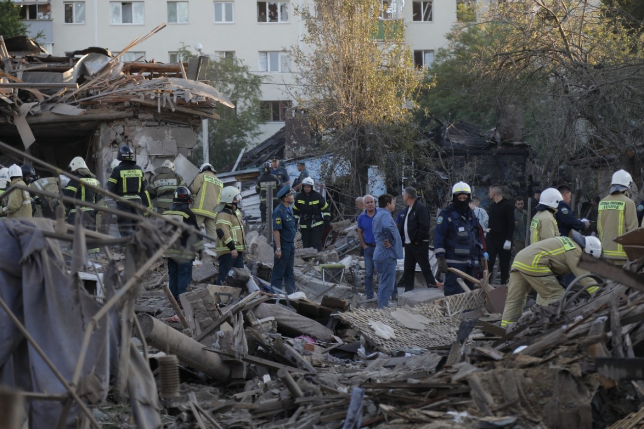 Damage in the Russian city of Belgorod after shelling at the weekend.