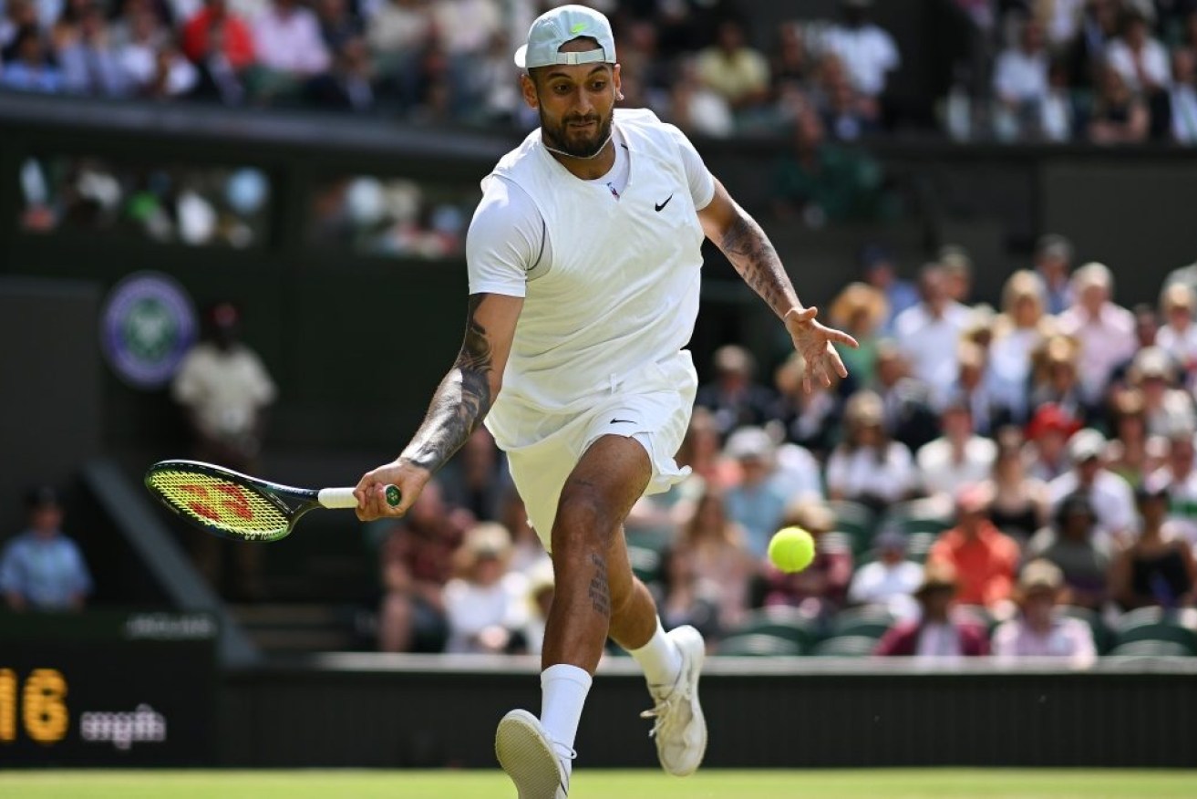 Nick Kyrgios puts in the hard yards against Brandon Nakashima. 