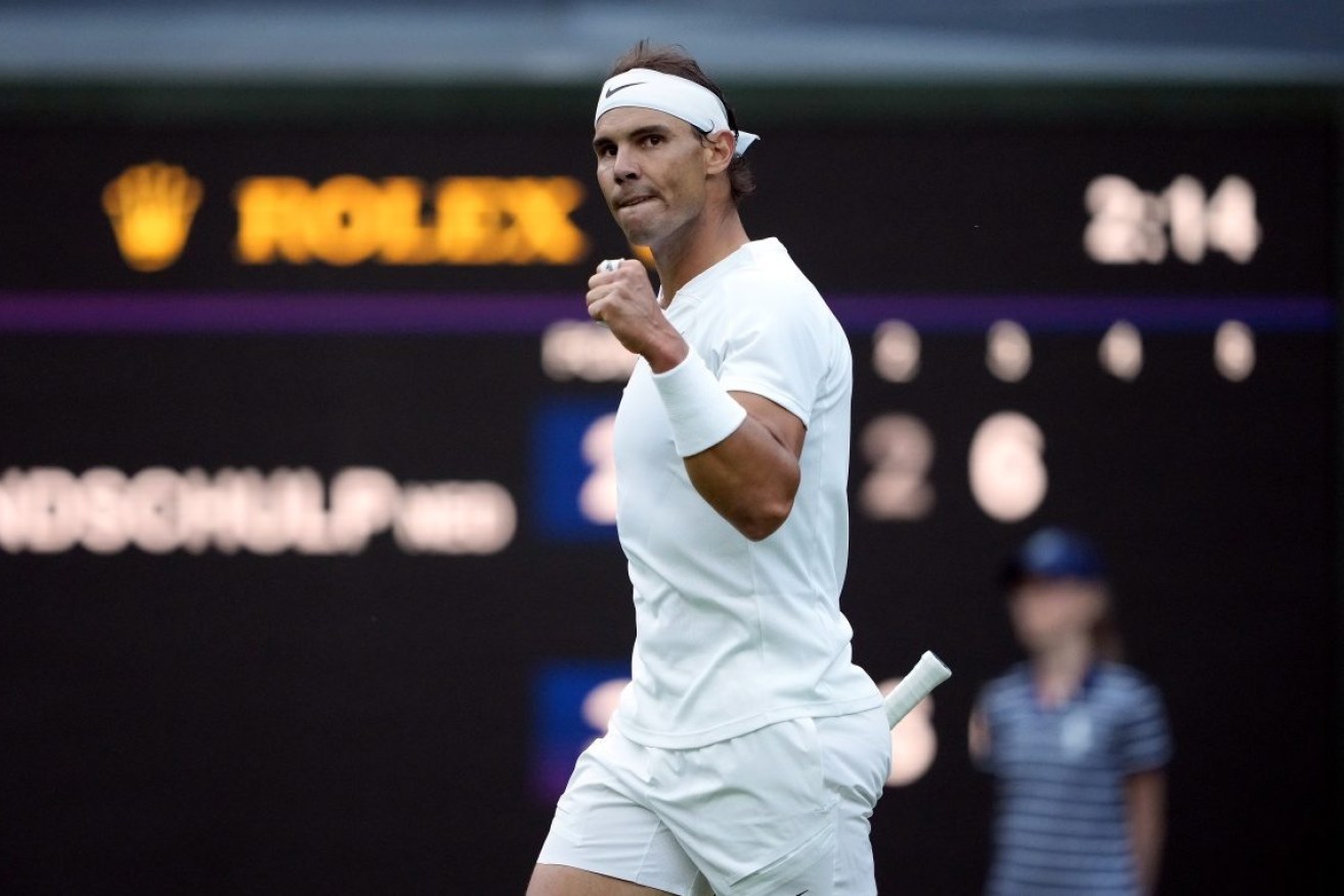 Rafael Nadal has enjoyed another win, roaring into his eighth Wimbledon quarter-final.