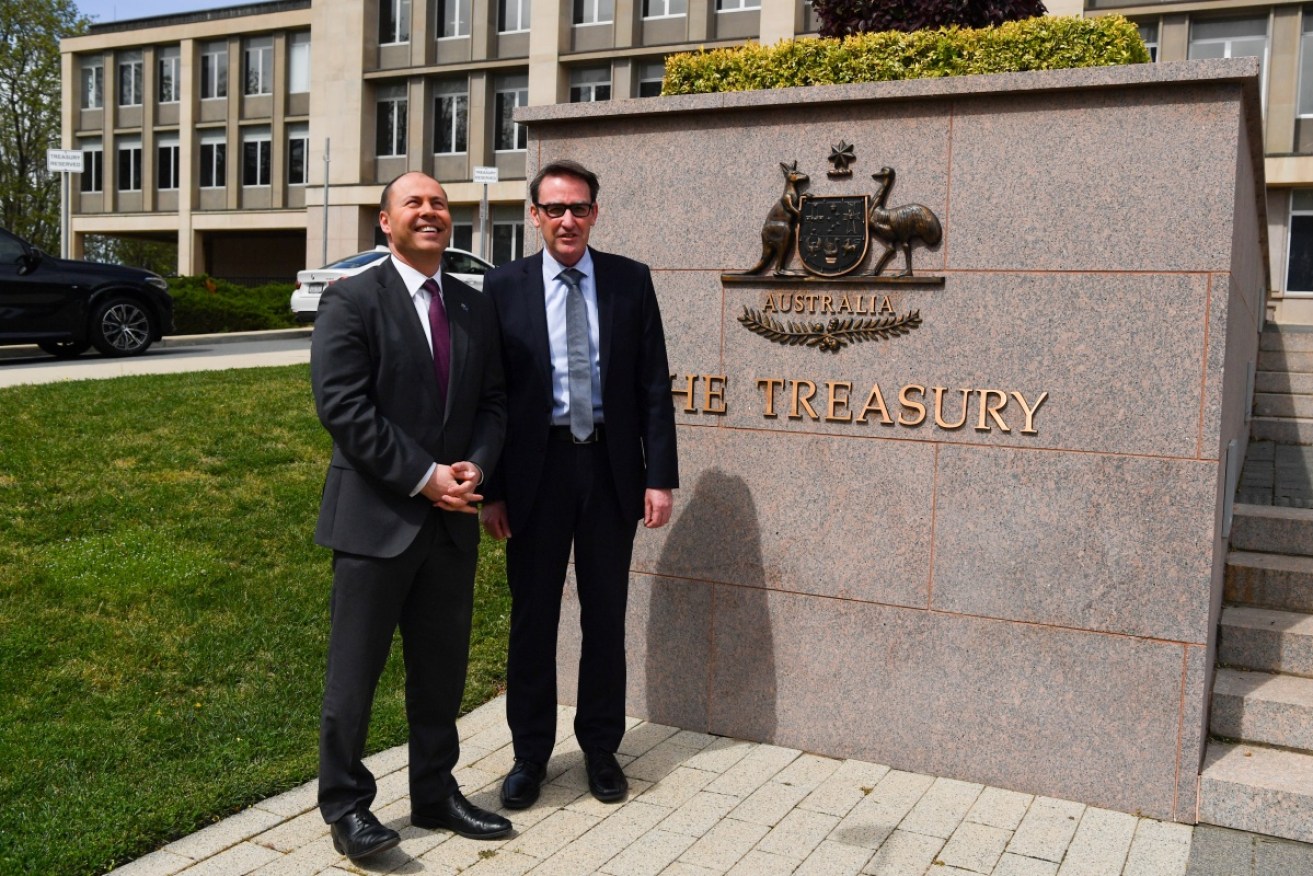 Then Treasurer Josh Frydenberg with Secretary to the Treasury Dr Steven Kennedy in October 2020.