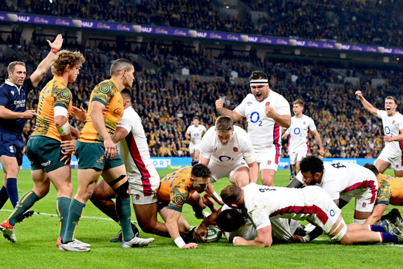 England's Billy Vunipola crosses the try line before the Wallabies launched a spirited but forlorn fightback. <i>Photo: Getty</i>
