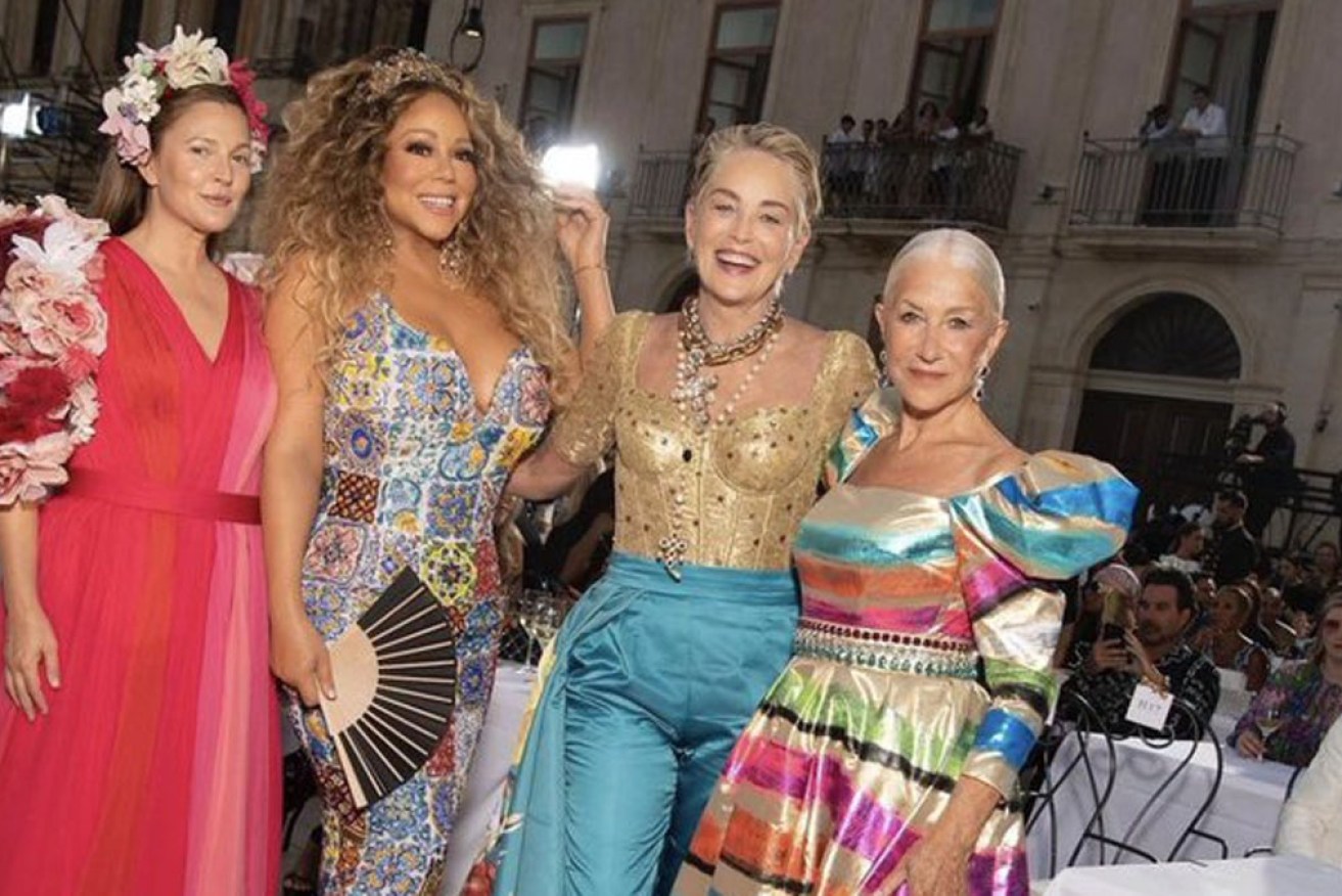 Stars of stage and screen Drew Barrymore, Mariah Carey, Sharon Stone and Helen Mirren in Syracuse, Sicily.