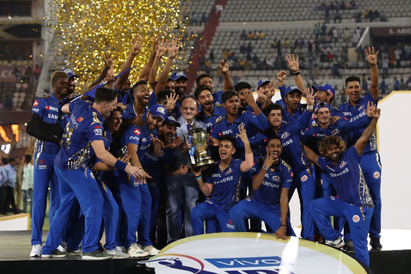 The genuine Mumbai Indians celebrate their defeat of the genuine Chennai Super Kings in the 2019 IPL final.