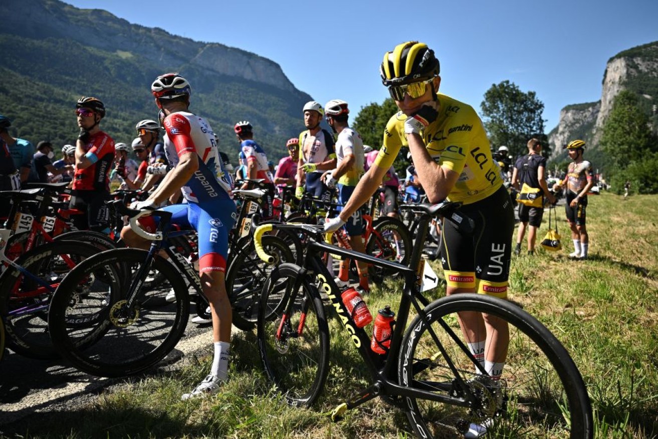Tour de France riders were held up by protesters for more than 10 minutes. 