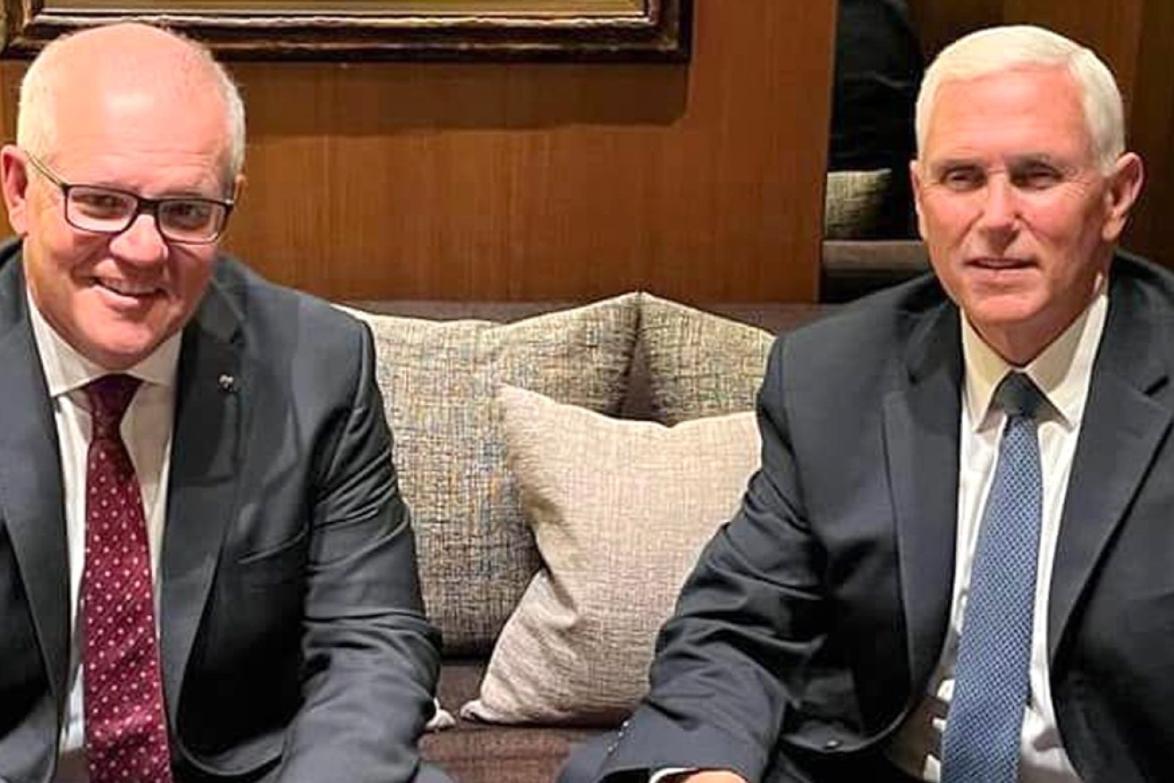 Scott Morrison with former US vice-president Mike Pence in Seoul.